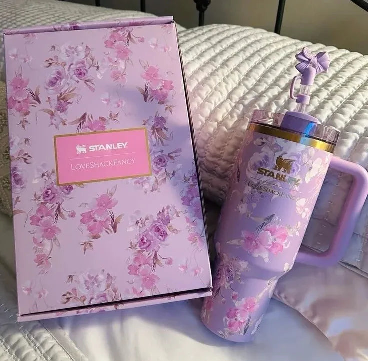 Stanley Quencher floral tumblers collection flat lay