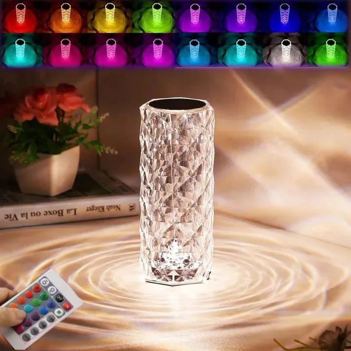 Crystal Diamond RGB Touch Lamp on elegant dining table