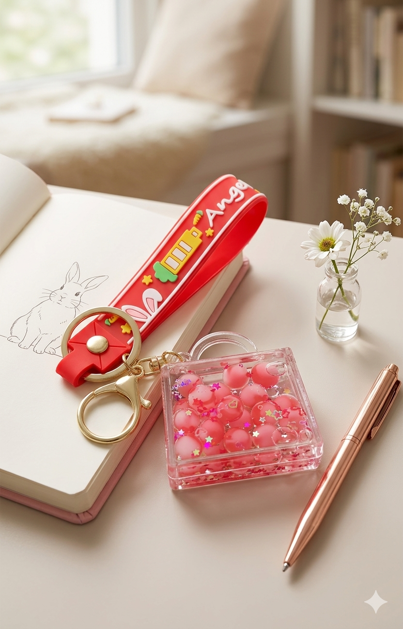 Purple bubble keychain in hand