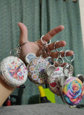 Bear compact mirror keychain rainbow rose design