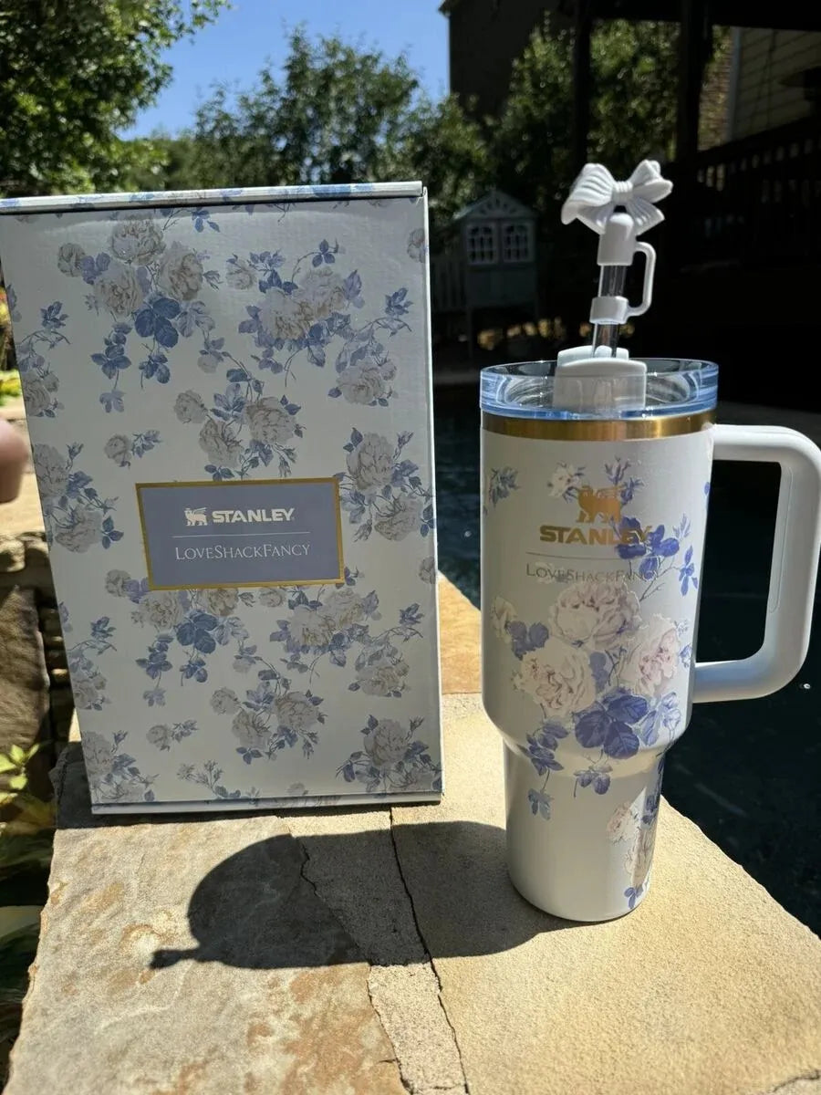 Stanley LoveShackFancy floral tumbler lifestyle shot