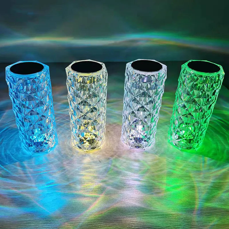Crystal Diamond RGB Touch Lamp glowing warm amber with remote control