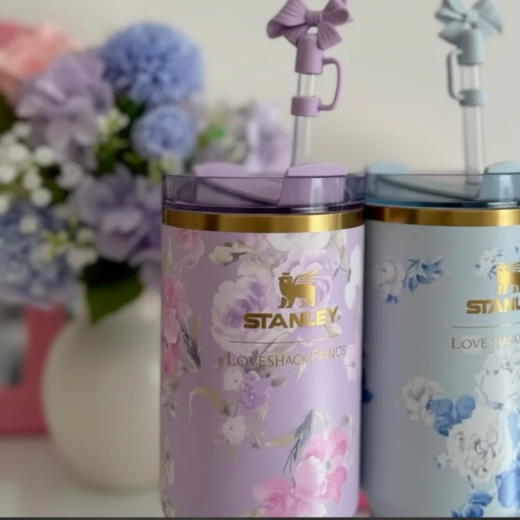 Stanley purple floral tumbler close-up detail
