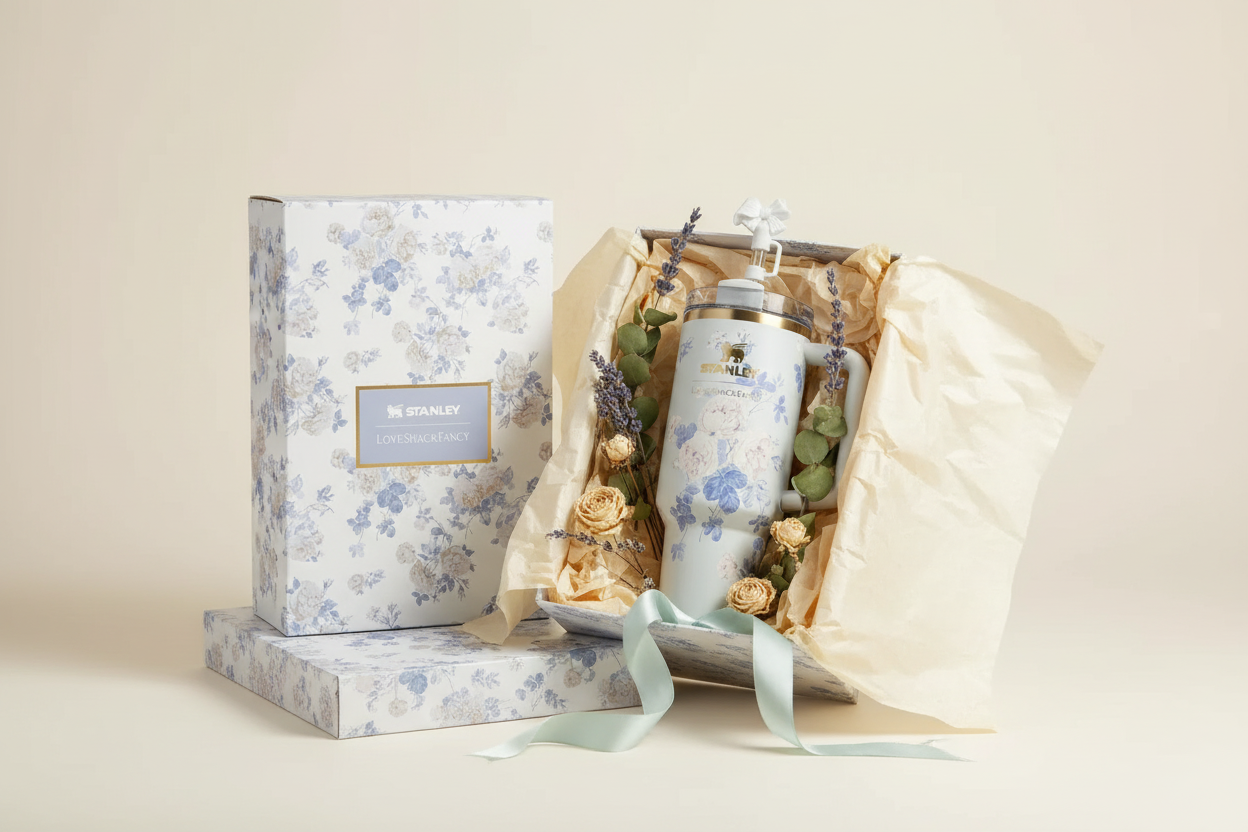 Stanley floral tumbler gift packaging hero