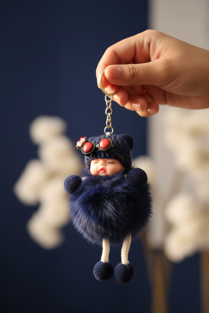 Navy Pom Pom Doll Keychain Editorial
