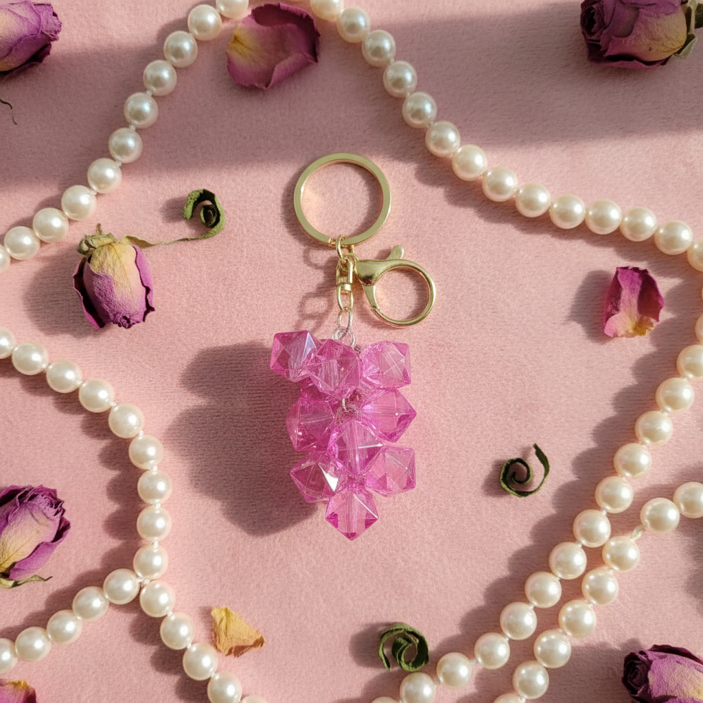 Pink Crystal Grape Keychain Velvet
