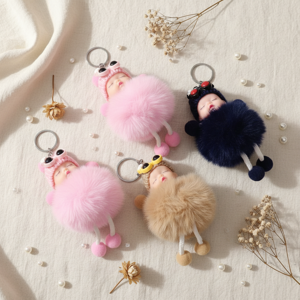 Pom Pom Doll Keychain - 3 Colors Fresh Flat Lay