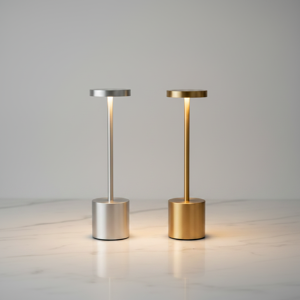 Silver & Bronze Cordless Slim Table Lamps Combined