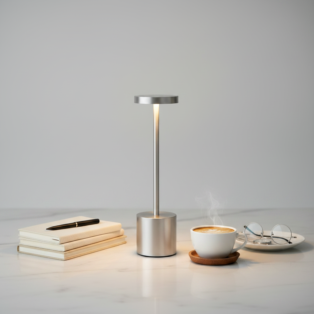 Silver Cordless Slim Table Lamp