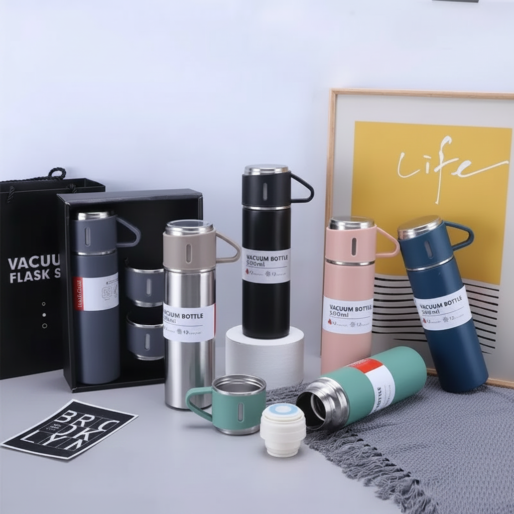 Vacuum Flask All Colors - White Background