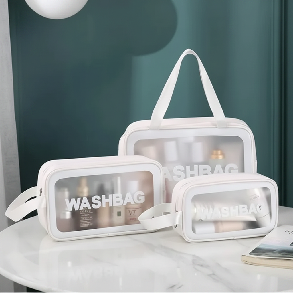 Transparent Wash Bag Cosmetic Organizer Set of 3